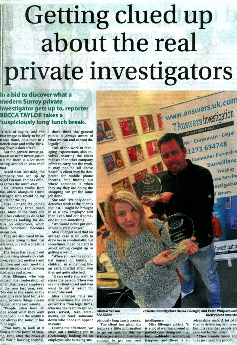 media articles private Detective dorking & surrey